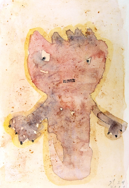 untitled, 2001; Aquarell, Grüner Tee, Bleistift, Papier / watercolor, green tea, pencil, paper, 25,6 x 17,3 cm
