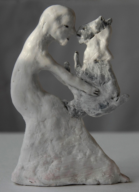 Katzenmensch, 2014; Ton, Papier, Wachs, Acryl / paper-clay, wax, acrylic, 13 cm