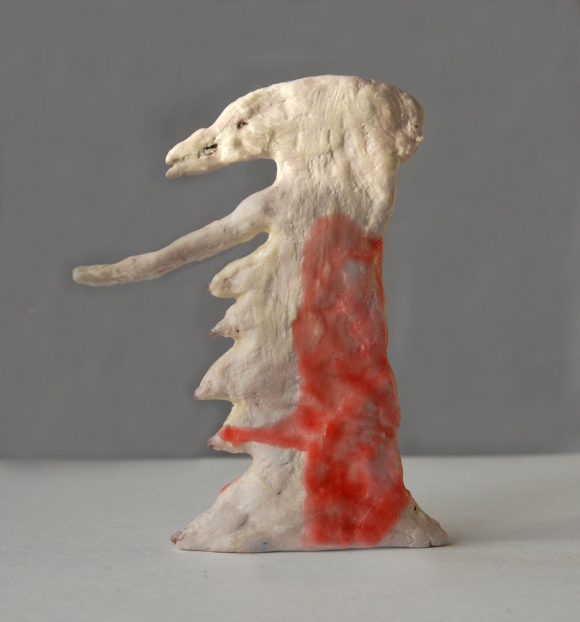 Dinofrau, 2014; Ton, Papier, Wachs, Acryl / paper-clay, wax, acrylic, 14,5 cm